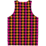 Orange Pink And Black Houndstooth Print Men's Tank Top