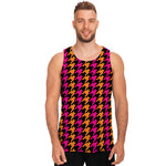 Orange Pink And Black Houndstooth Print Men's Tank Top
