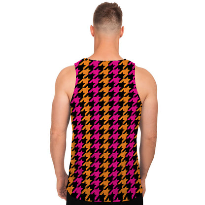 Orange Pink And Black Houndstooth Print Men's Tank Top