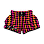 Orange Pink And Black Houndstooth Print Muay Thai Boxing Shorts