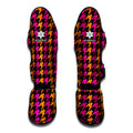 Orange Pink And Black Houndstooth Print Muay Thai Shin Guards