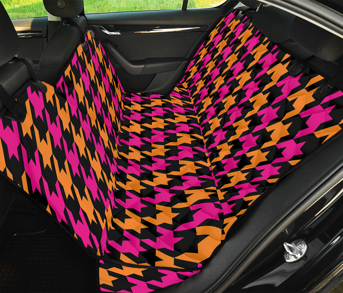 Orange Pink And Black Houndstooth Print Pet Car Back Seat Cover