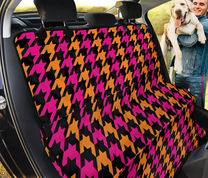 Orange Pink And Black Houndstooth Print Pet Car Back Seat Cover