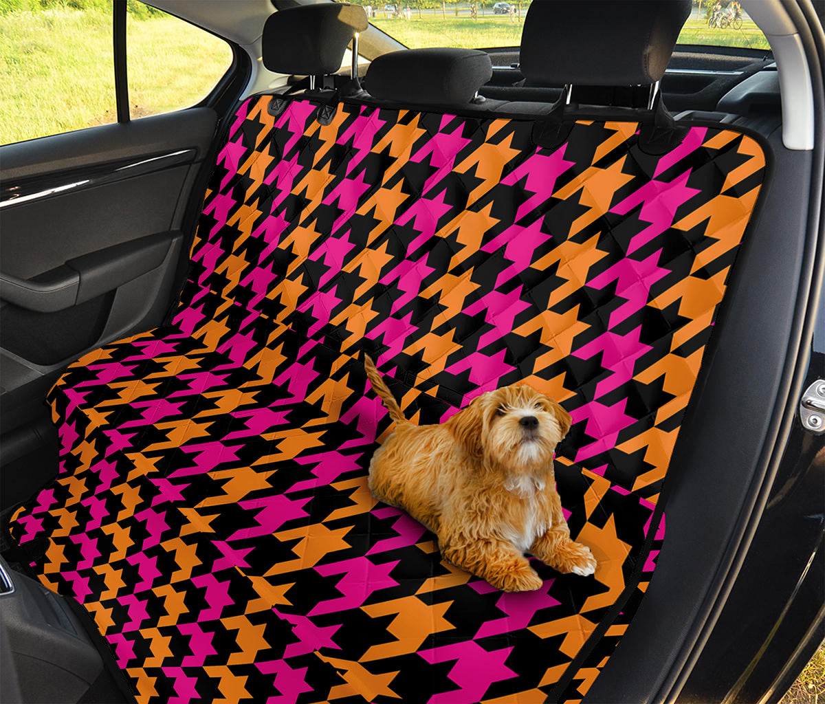 Orange Pink And Black Houndstooth Print Pet Car Back Seat Cover