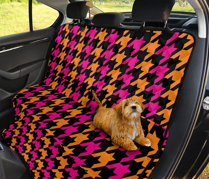 Orange Pink And Black Houndstooth Print Pet Car Back Seat Cover