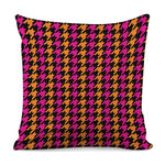 Orange Pink And Black Houndstooth Print Pillow Cover