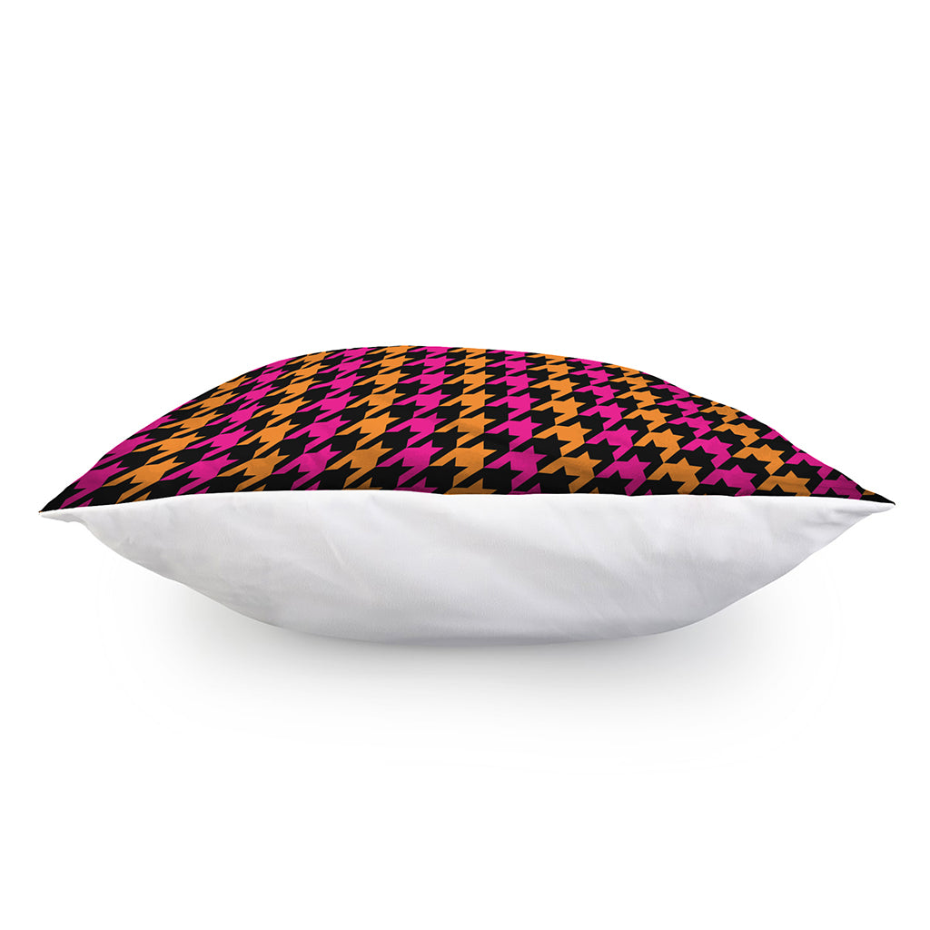 Orange Pink And Black Houndstooth Print Pillow Cover