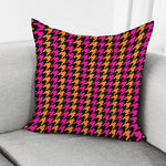 Orange Pink And Black Houndstooth Print Pillow Cover