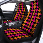 Orange Pink And Black Houndstooth Print Universal Fit Car Seat Covers