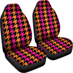 Orange Pink And Black Houndstooth Print Universal Fit Car Seat Covers