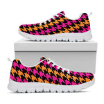 Orange Pink And Black Houndstooth Print White Sneakers