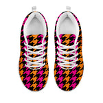 Orange Pink And Black Houndstooth Print White Sneakers