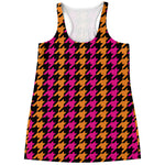 Orange Pink And Black Houndstooth Print Women's Racerback Tank Top
