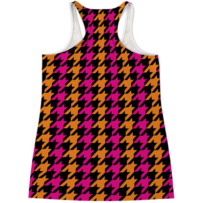 Orange Pink And Black Houndstooth Print Women's Racerback Tank Top