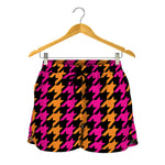 Orange Pink And Black Houndstooth Print Women's Shorts