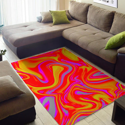 Orange Psychedelic Liquid Trippy Print Area Rug GearFrost