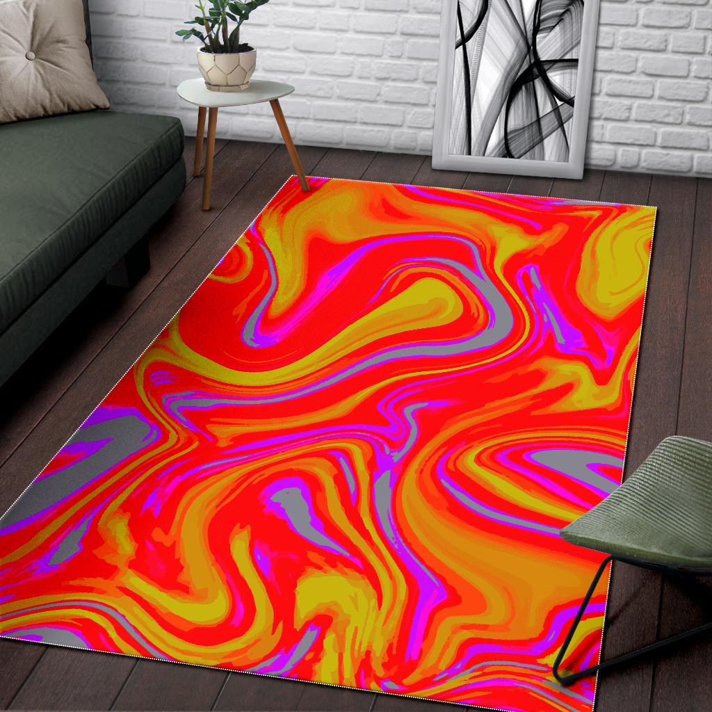Orange Psychedelic Liquid Trippy Print Area Rug GearFrost