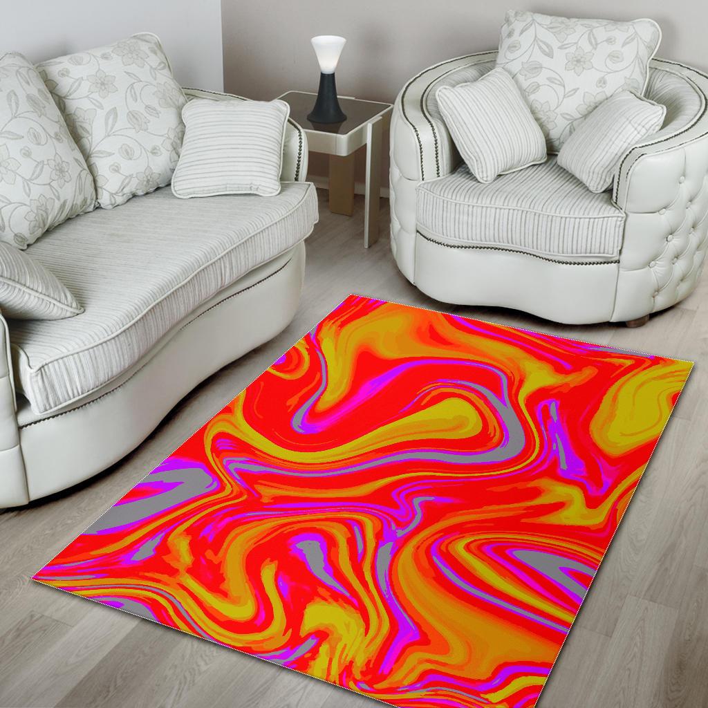 Orange Psychedelic Liquid Trippy Print Area Rug GearFrost