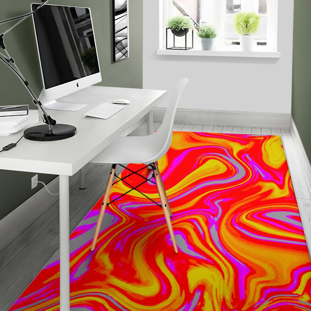 Orange Psychedelic Liquid Trippy Print Area Rug GearFrost