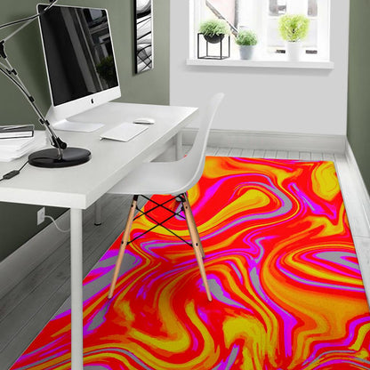 Orange Psychedelic Liquid Trippy Print Area Rug GearFrost