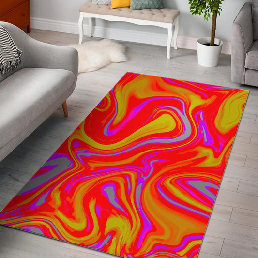 Orange Psychedelic Liquid Trippy Print Area Rug GearFrost