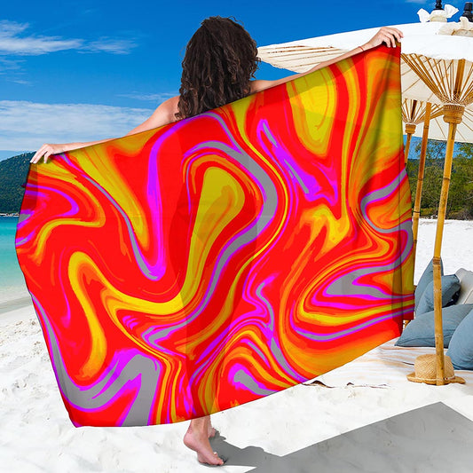 Orange Psychedelic Liquid Trippy Print Beach Sarong Wrap