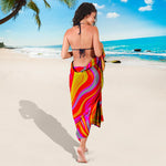 Orange Psychedelic Liquid Trippy Print Beach Sarong Wrap