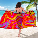 Orange Psychedelic Liquid Trippy Print Beach Sarong Wrap