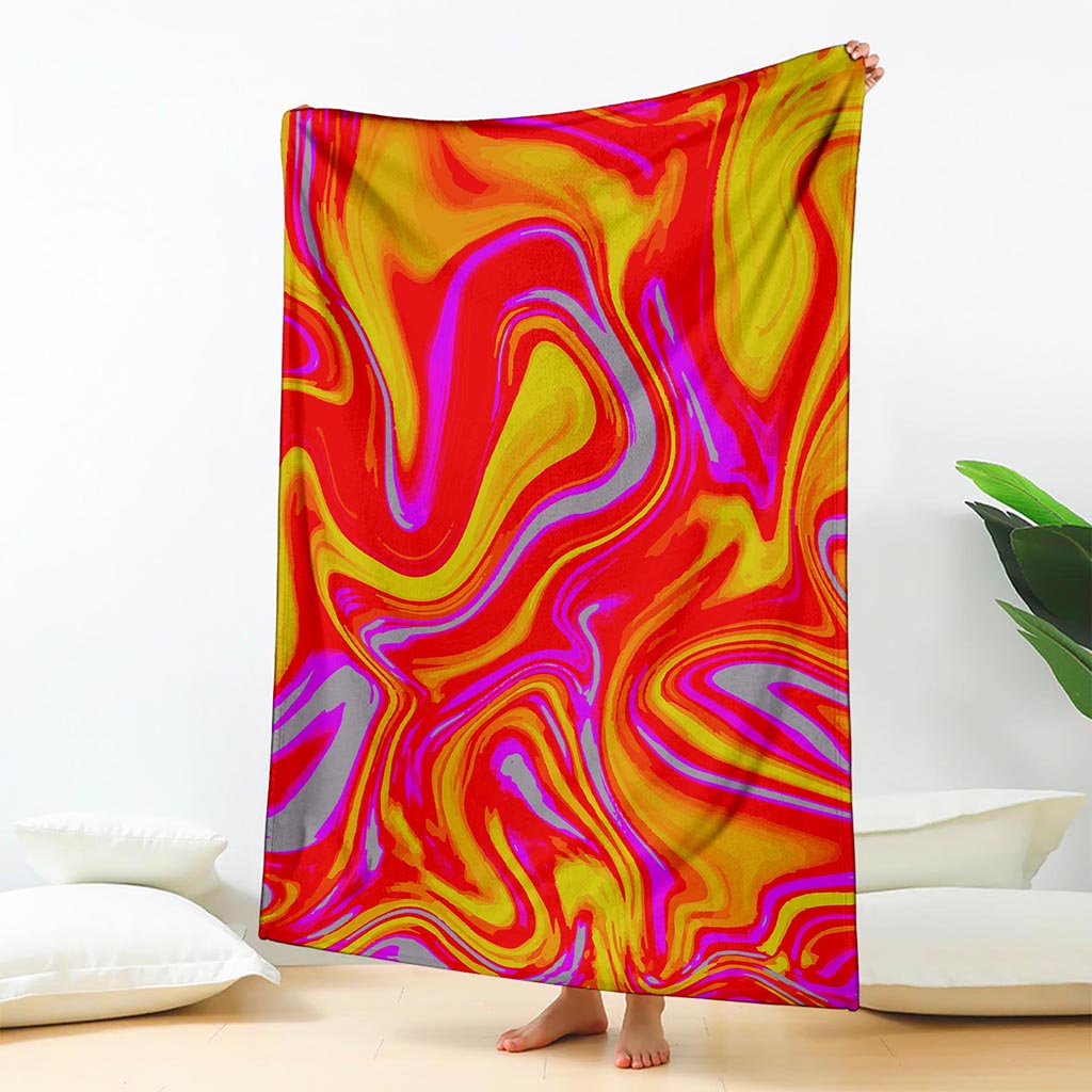 Orange Psychedelic Liquid Trippy Print Blanket