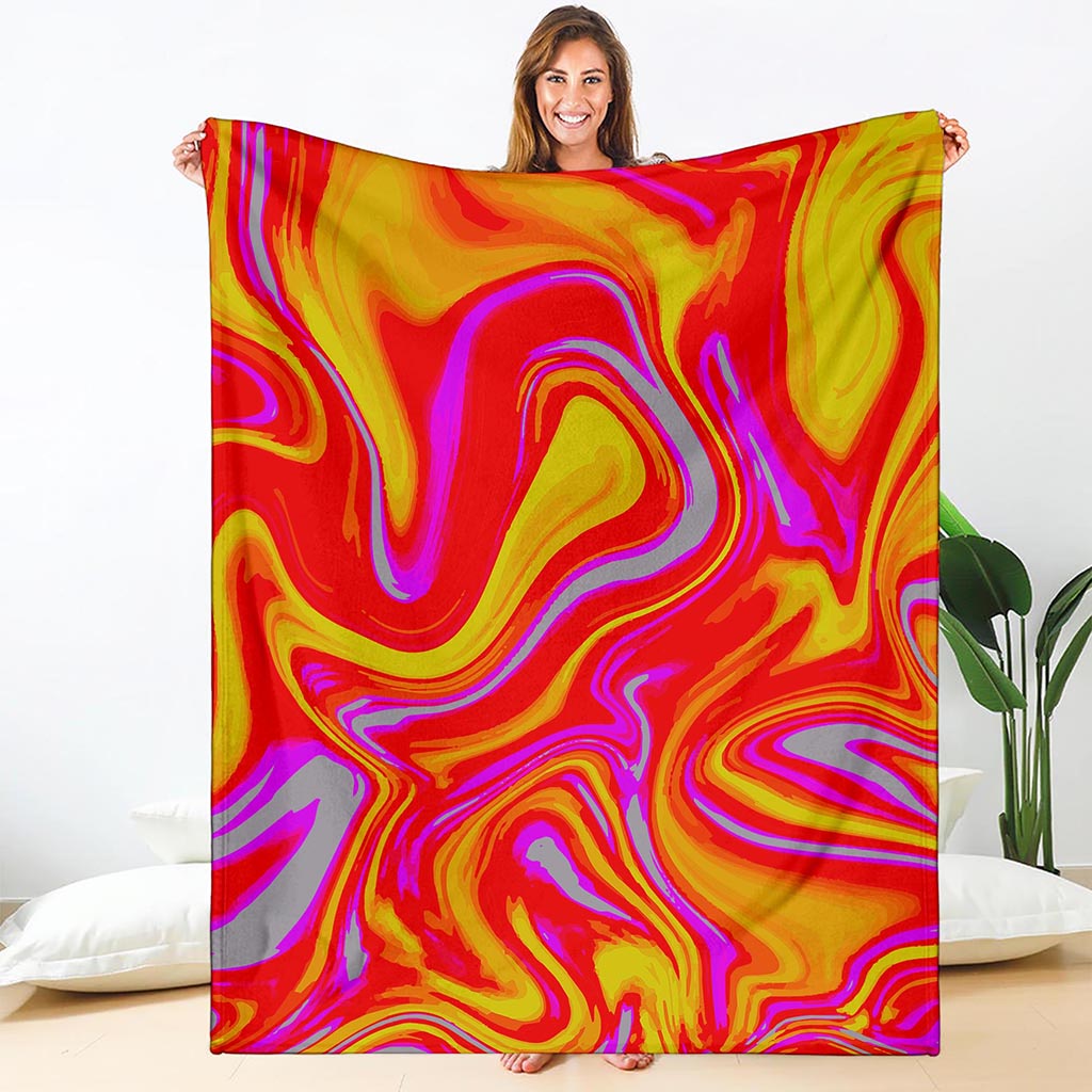 Orange Psychedelic Liquid Trippy Print Blanket