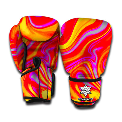 Orange Psychedelic Liquid Trippy Print Boxing Gloves