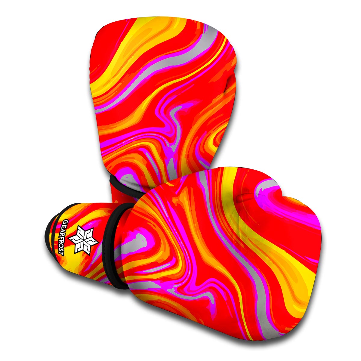 Orange Psychedelic Liquid Trippy Print Boxing Gloves