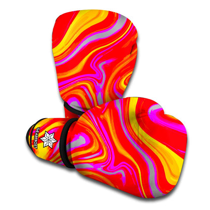 Orange Psychedelic Liquid Trippy Print Boxing Gloves