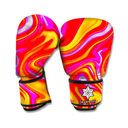 Orange Psychedelic Liquid Trippy Print Boxing Gloves