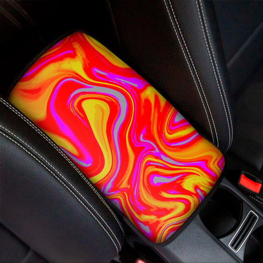Orange Psychedelic Liquid Trippy Print Car Center Console Cover