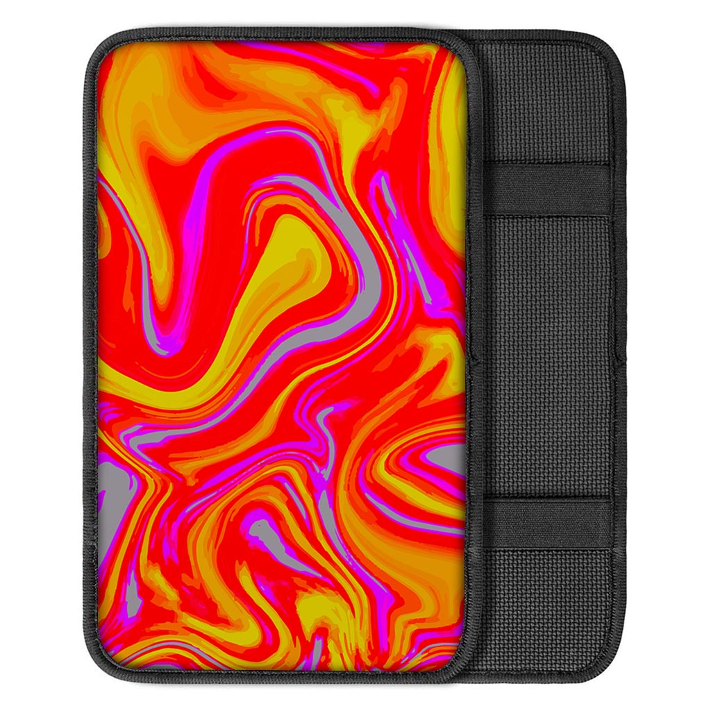 Orange Psychedelic Liquid Trippy Print Car Center Console Cover