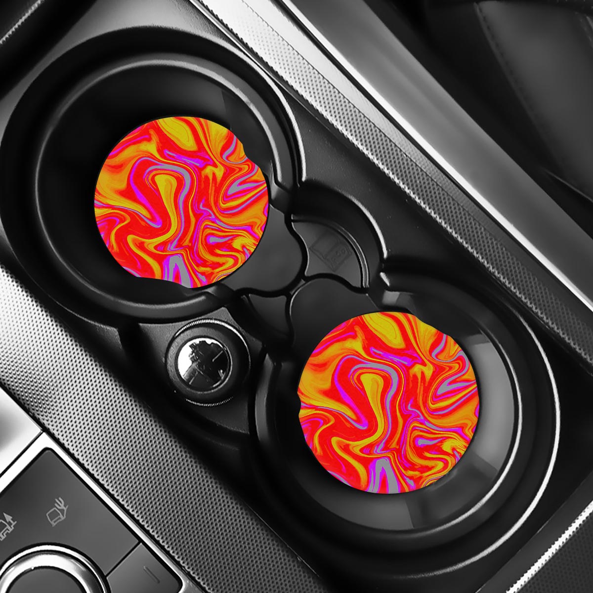 Orange Psychedelic Liquid Trippy Print Car Coasters