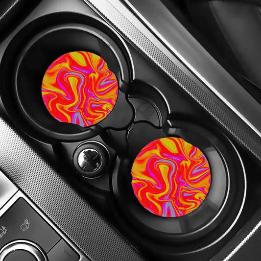 Orange Psychedelic Liquid Trippy Print Car Coasters