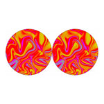 Orange Psychedelic Liquid Trippy Print Car Coasters