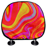 Orange Psychedelic Liquid Trippy Print Car Headrest Covers