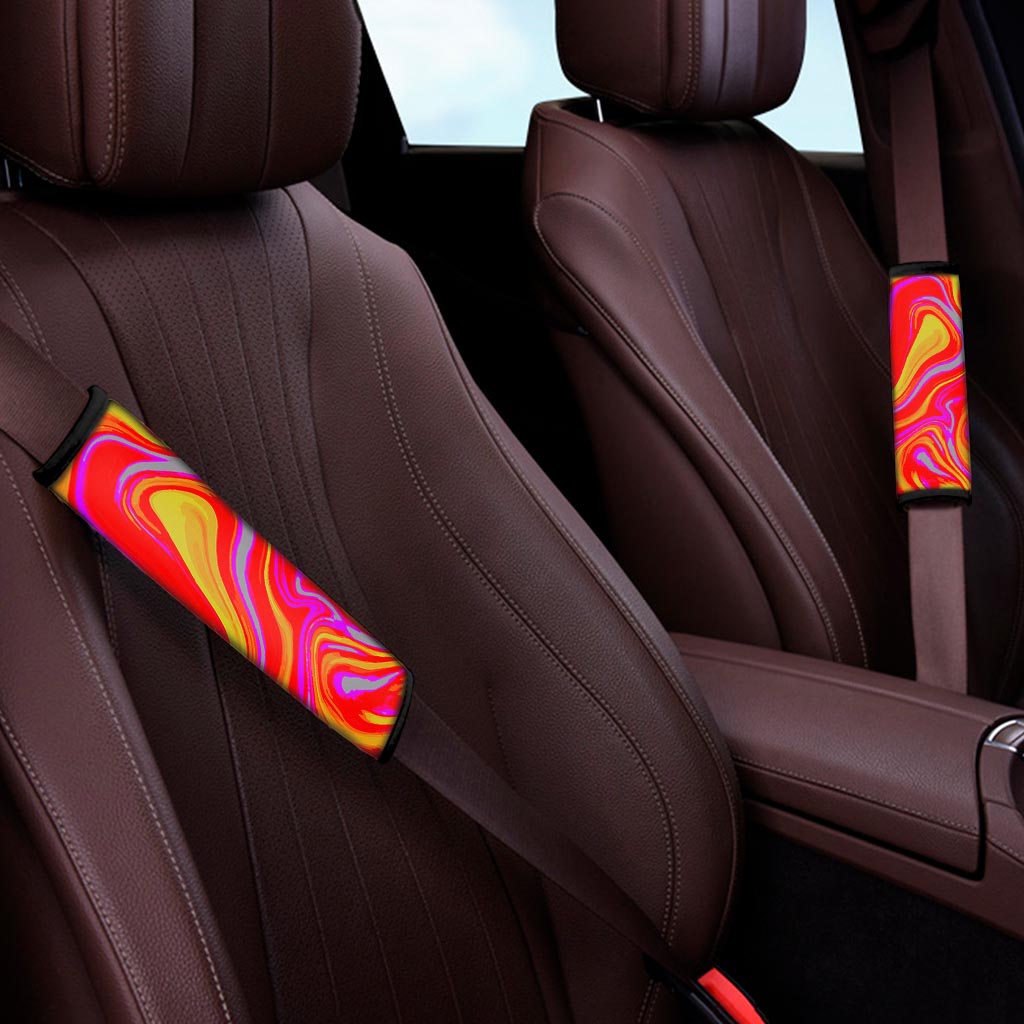 Orange Psychedelic Liquid Trippy Print Car Seat Belt Covers