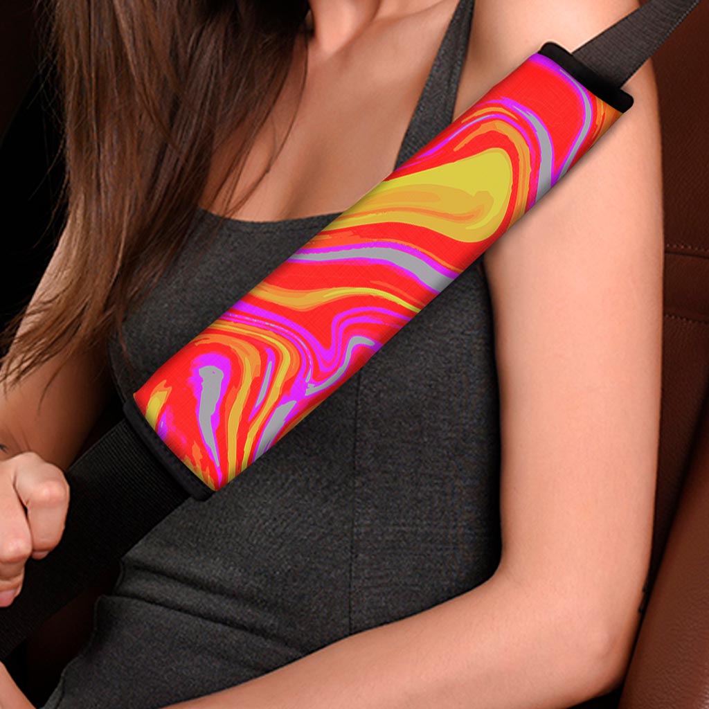 Orange Psychedelic Liquid Trippy Print Car Seat Belt Covers
