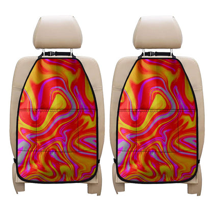 Orange Psychedelic Liquid Trippy Print Car Seat Organizers
