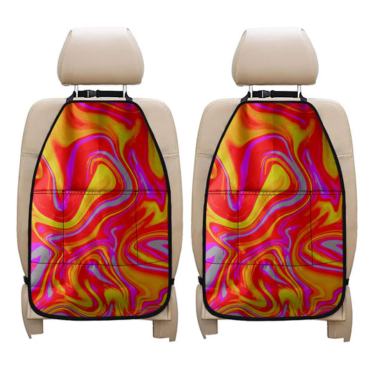 Orange Psychedelic Liquid Trippy Print Car Seat Organizers