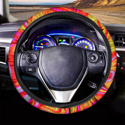 Orange Psychedelic Liquid Trippy Print Car Steering Wheel Cover
