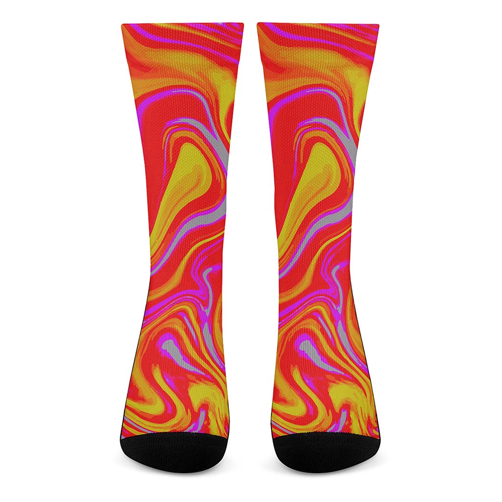 Orange Psychedelic Liquid Trippy Print Crew Socks