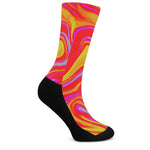 Orange Psychedelic Liquid Trippy Print Crew Socks