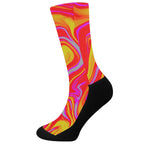 Orange Psychedelic Liquid Trippy Print Crew Socks