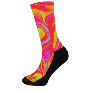 Orange Psychedelic Liquid Trippy Print Crew Socks