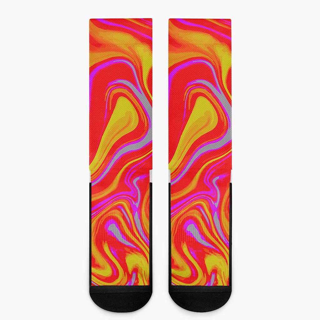 Orange Psychedelic Liquid Trippy Print Crew Socks